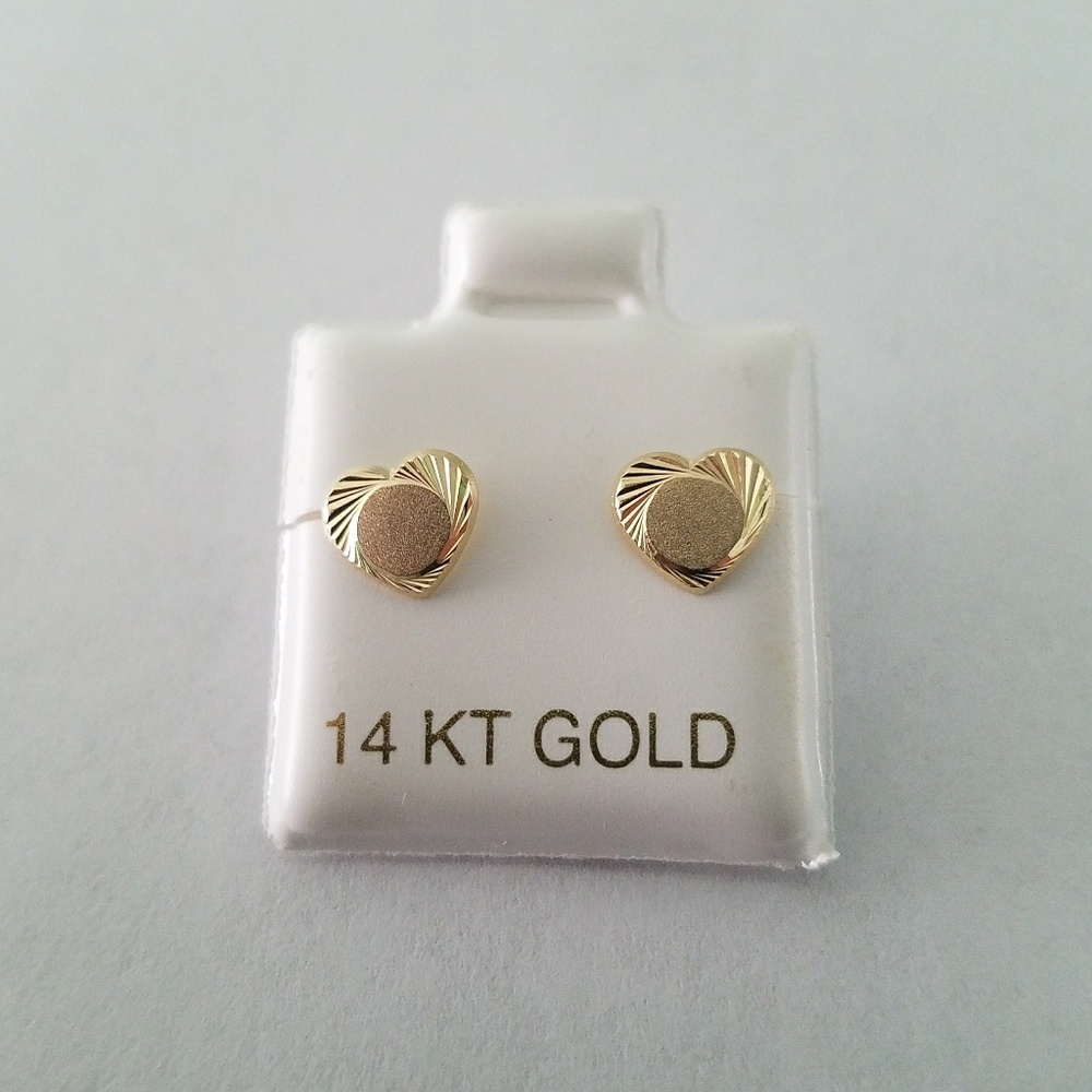 14k Heart earrings solid gold ,yellow gold